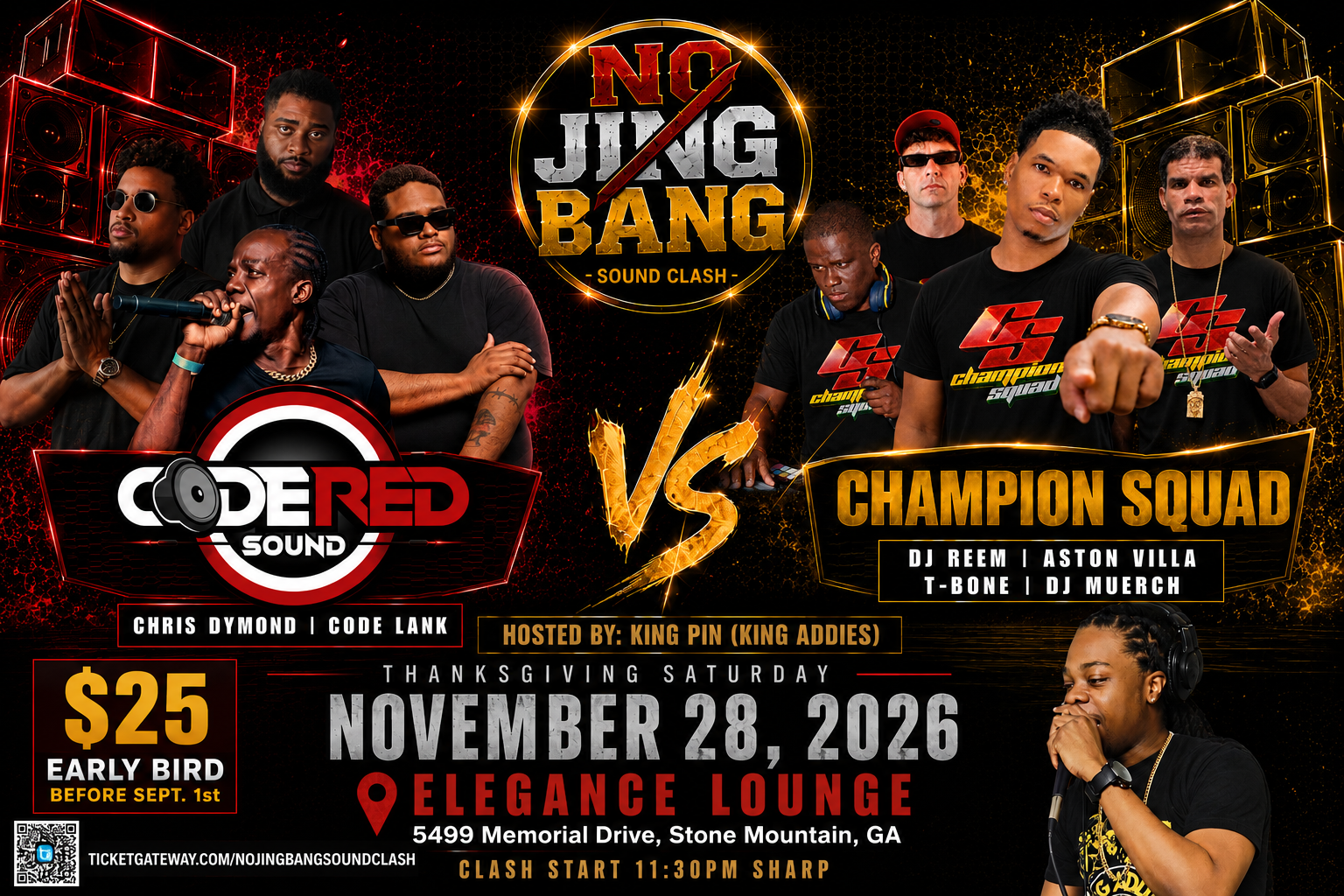 No Jing Bang Sound Clash — Champion Squad vs Code Red Sound, November 28 2026, Atlanta Georgia